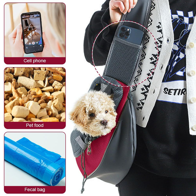 Dog Carrier Sling Front with Adjustable Strap Outdoor Travel Shoulder Pet Bag(Red) - PawsPlanet Australia