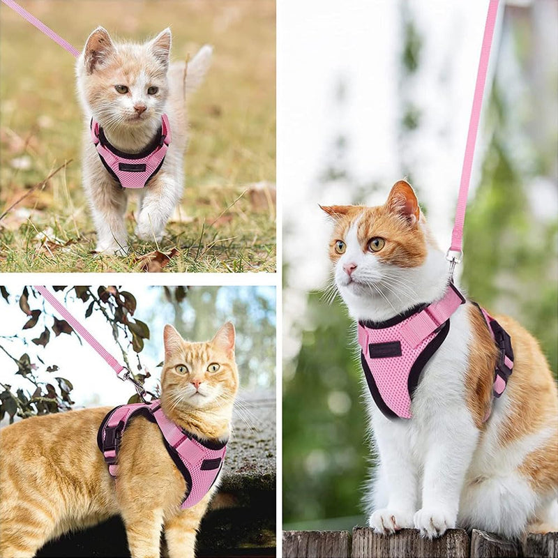 Voarge Cat Harness, Adjustable Cat Harness with 150 cm Leash, Safety Cat Harness for Small Medium Large Cat Adult Puppies Cat Harness for Walking Travel (Pink, M)