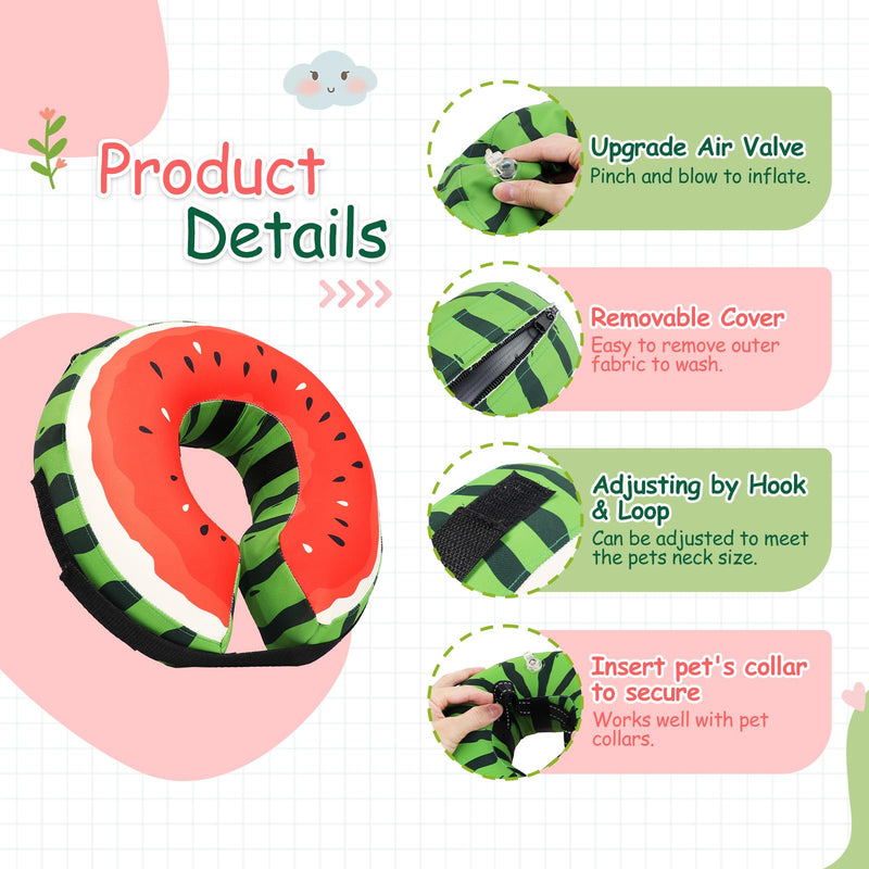 Dog Cone Collar Alternative, Inflatable, Waterproof Fabric Comfy Pillow for Dogs (Red-Green, XL(Neck:19.68'-29.6')) Watermelon Red XL(Neck:19”-24.4”)