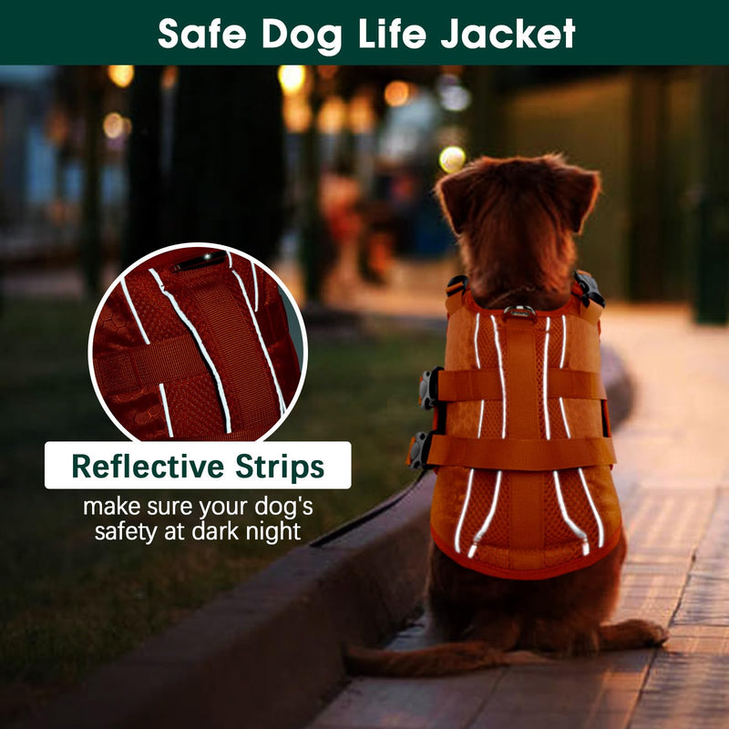 Kuoser Dog Life Jacket High Flotation, Reflective Dogs Life Vest for Swimming Boating, Adjustable Small Medium Large Dog lifejacket, Lightweight Dogs Life Preserver Rescue Handle Spring Summer Pool S (Chest Girth:16.9-21.3'') Bright Orange - PawsPlanet Australia