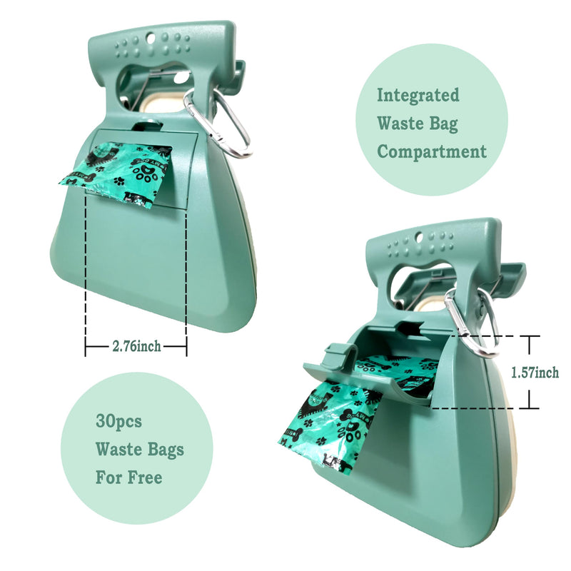 Pooper Scooper, Portable and Handheld Size for Walking Large and Small Dogs Outside Yard or Travel Outdoors, Pup Poop Scoop with Container and 30pcs Pet Waste Bag Attachment Clover Green - PawsPlanet Australia