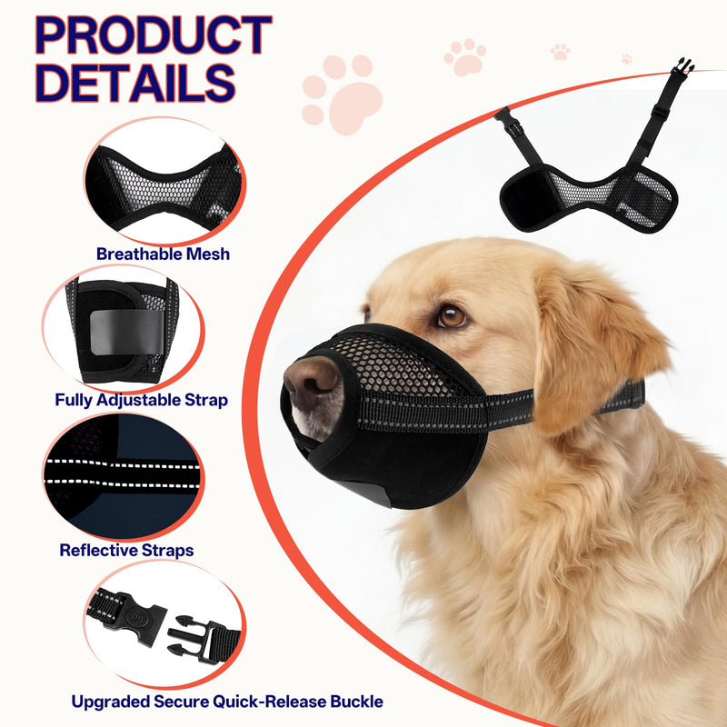 2 Pack Dog Muzzle for Large Dogs, Soft Air Mesh Breathable Muzzle Allows Panting Drinking, Adjustable Pet Muzzles with Upgraded Buckle to Prevent Biting Barking for Walks, Grooming, Black, XL Black-2pcs X-Large - PawsPlanet Australia