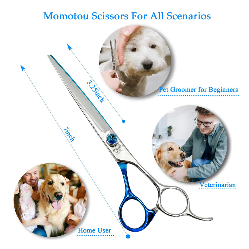 7'' Dog Grooming Scissors Set Straight Thinning Curved Chunker Shears 4pcs in 1 Set with Comb Dog Grooming Scissors Kit for Dogs and Cats 7'' - PawsPlanet Australia
