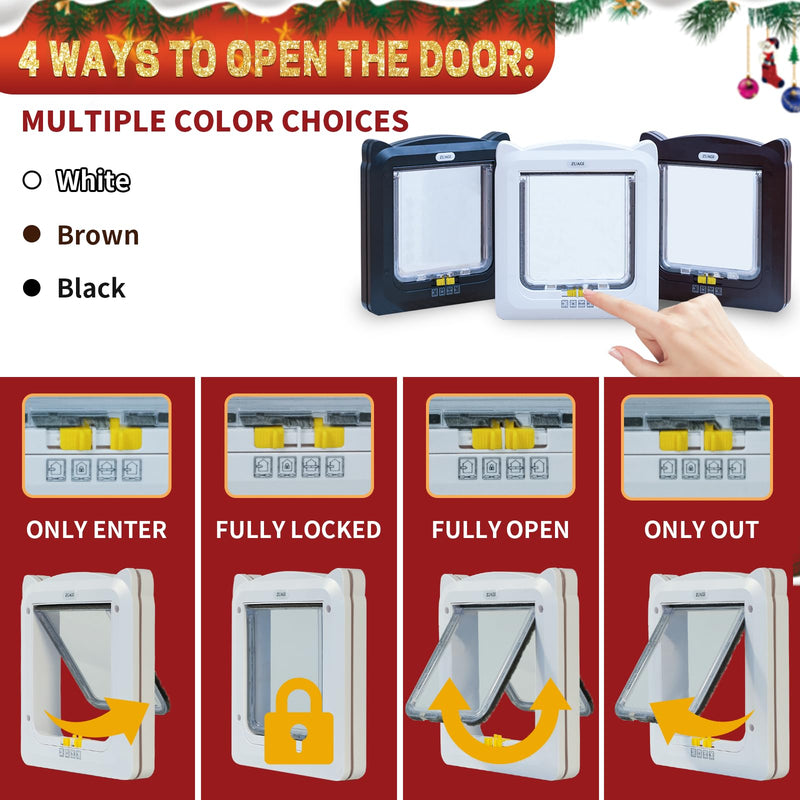 Magnetic Cat Door with 4 Way Locking, Weatherproof & Interior/Exterior Compatible (Outer: 11.5'x10.2', Inner: 7.5'x7.1')
