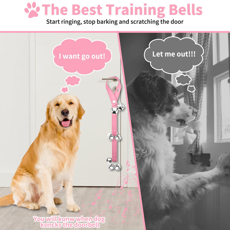 3 Pack Dog Doorbells, Pet Training Bells for Go Outside Potty Training and Communication Device Large Loud Dog Bell Cat Puppy Interactive Toys Adjustable Strap Door Bell (Pink) Pink