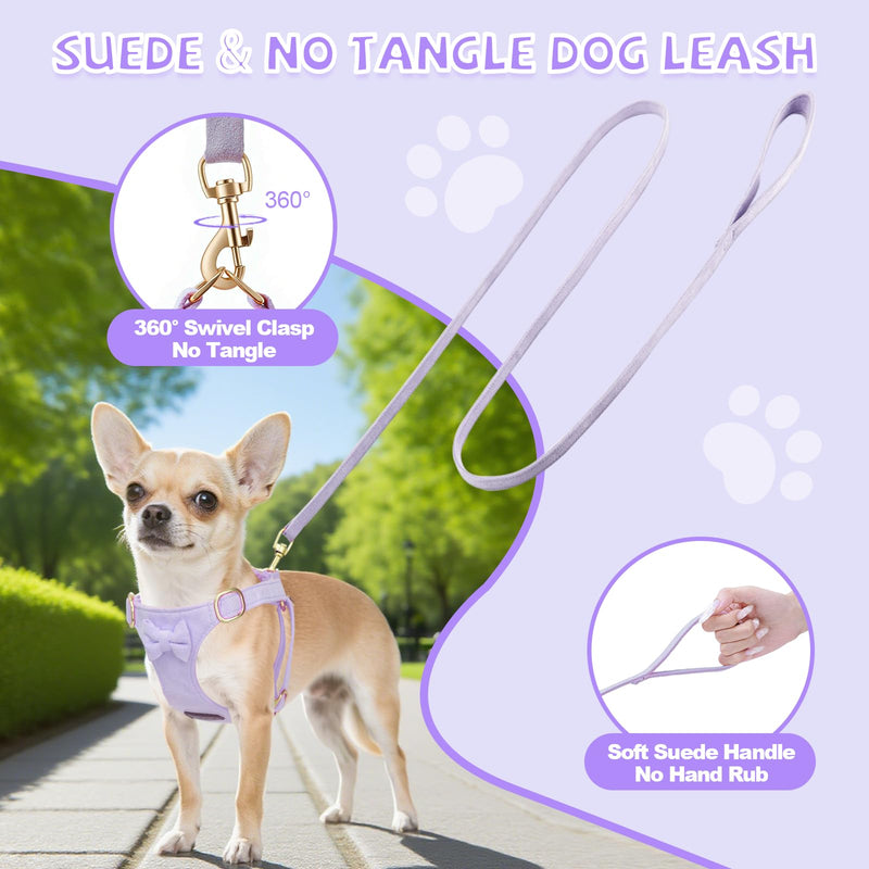 No Pull Small Dog Harness and Leash Set, Adjustable Puppy Harness for Extra Small XS XXS Girl Dogs, Soft Suede No Choke and Escape Proof Pet Harness Vest Leash for Puppy Cat (Purple XS) Purple - PawsPlanet Australia