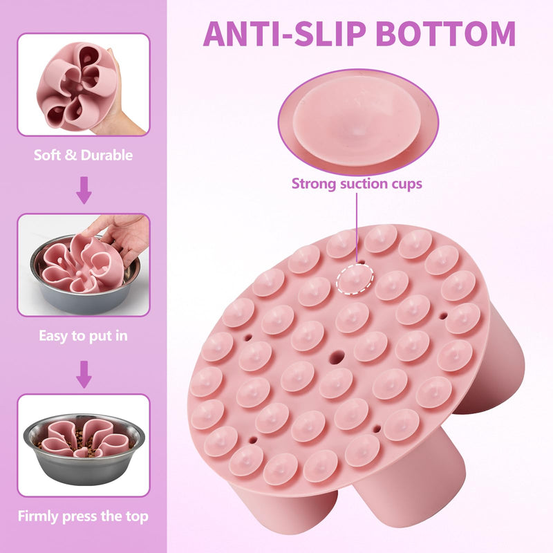 Slow Feeder Dog Bowls Insert, Bestalk Soft Silicone Slow Eating Dog Bowl Insert with Suction Cups for Small, Medium and Large Dogs(Pink, M) Pink - PawsPlanet Australia
