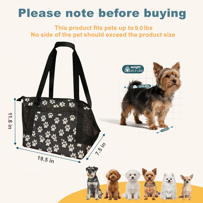 Dog Purse Carrier for Small Dogs with Pocket,Dog Carriers Soft Sided,Pet Carrier Purse for Puppy and Cats Up to16 lbs,Dogs and Puppies Tote Bag Carrier,Collapsible Travel Puppy Carrier Black Medium(2-9LBS) - PawsPlanet Australia