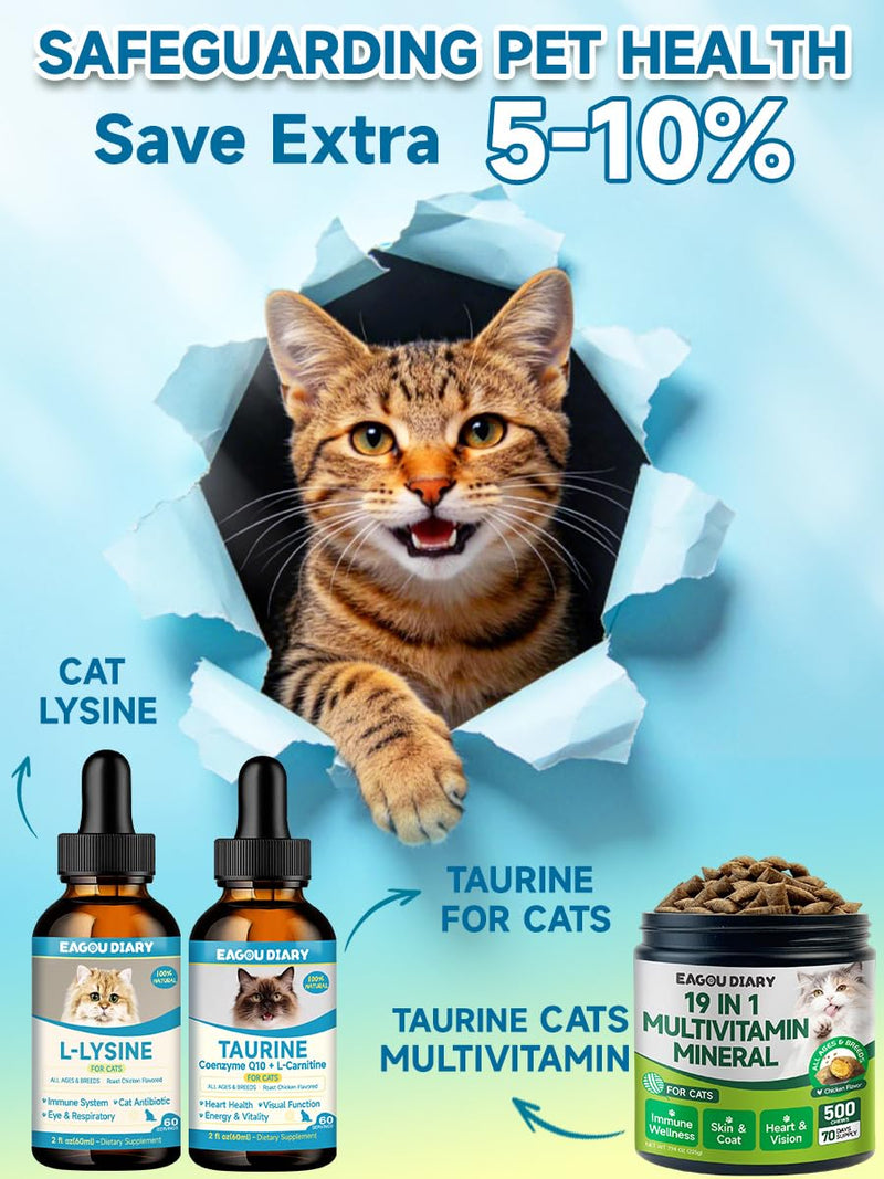 L-Lysine for Cats,Lysine Drops Immune Support Supplement,Sneezing,Cold,Allergy Relief,Runny Nose,Feline Respiratory,Natural Antibiotics for Cats with Colostrum,Taurine Cat(Roast Chicken Flavor/2floz)