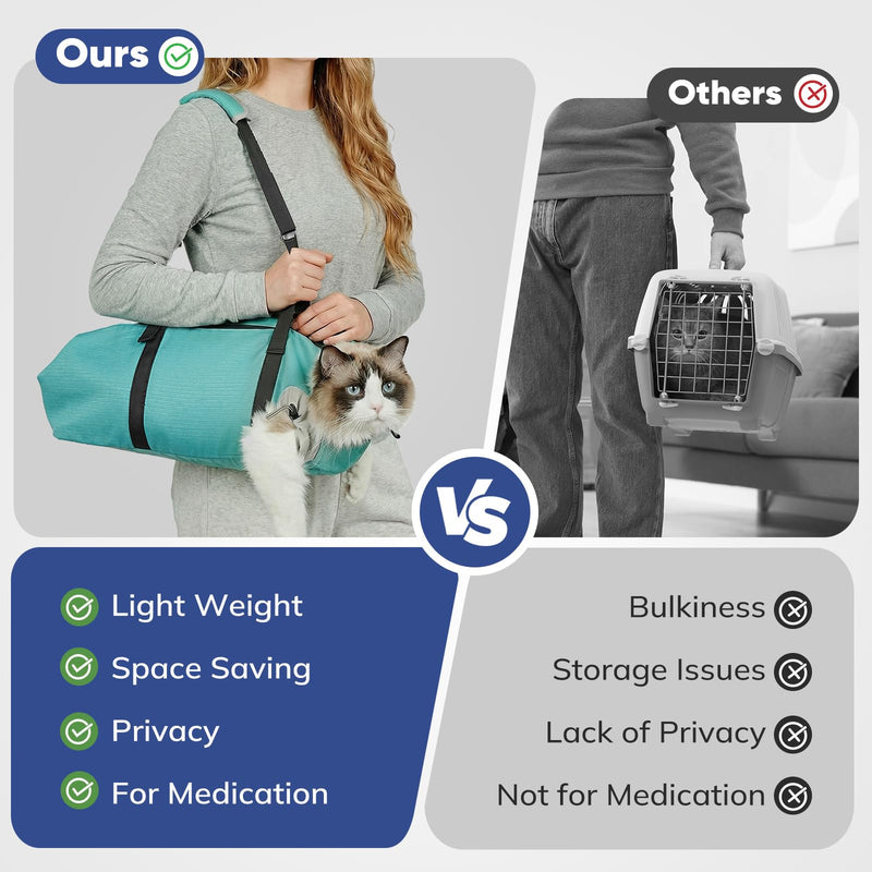 Cat Carrier Pouch, Soft Cat Grooming Restraint Bag for Vet Visits, Nail Trimming & Medication, Comfortable Cats Carry Bag with Bottom Support for Car Travel, Green, S Small - PawsPlanet Australia