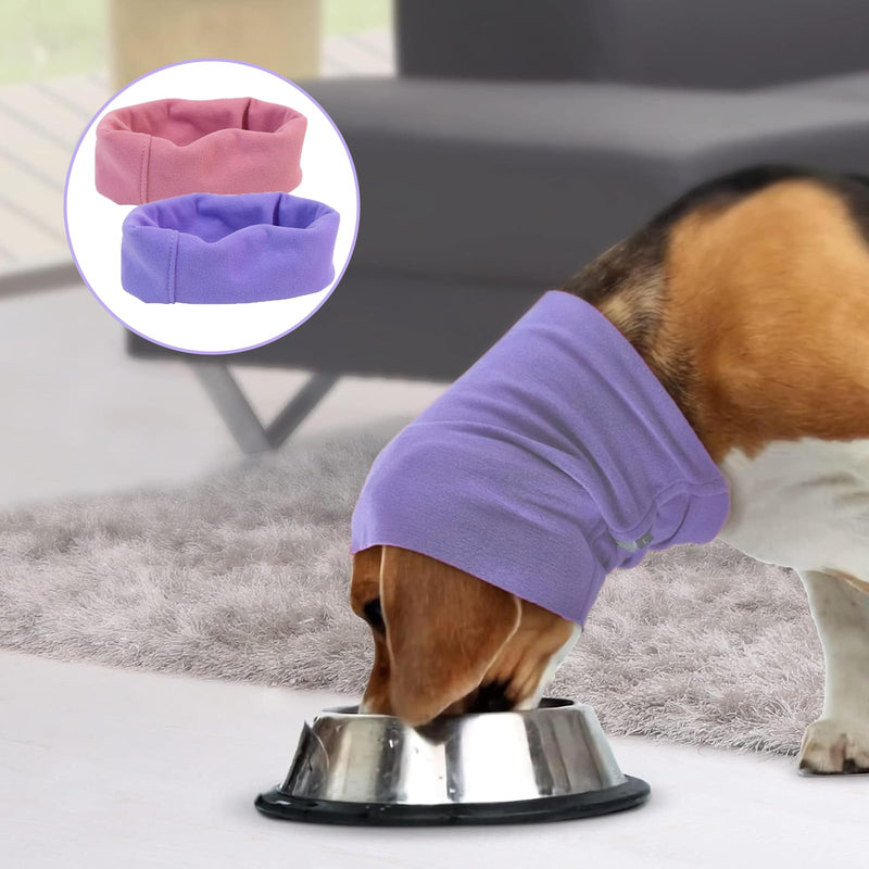 2PCS Dog Ear Defenders, Breathable Pet Ear Protectors, Soft Warm Dog Snood for Shower for Noise Grooming Anxiety Calming (Purple Pink)