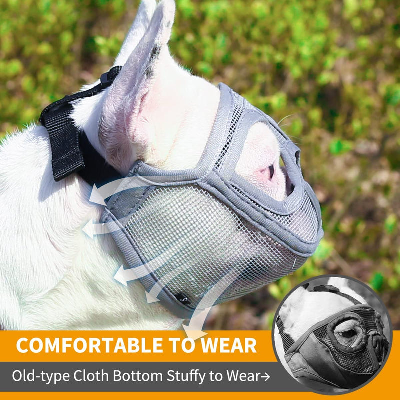 Soft Silicone Flat Faced Muzzle Size S and Grey Bulldog Muzzle Size XXS Set for Prevent Biting Chewing Licking