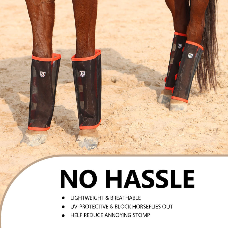 Harrison Howard Loose-Fitting Horse Fly Leggings Breathable, Tear-Resistant Fine Mesh Leg Guards Stay-on Comfortable Fly Boots (Set of 4) Orange Yearling