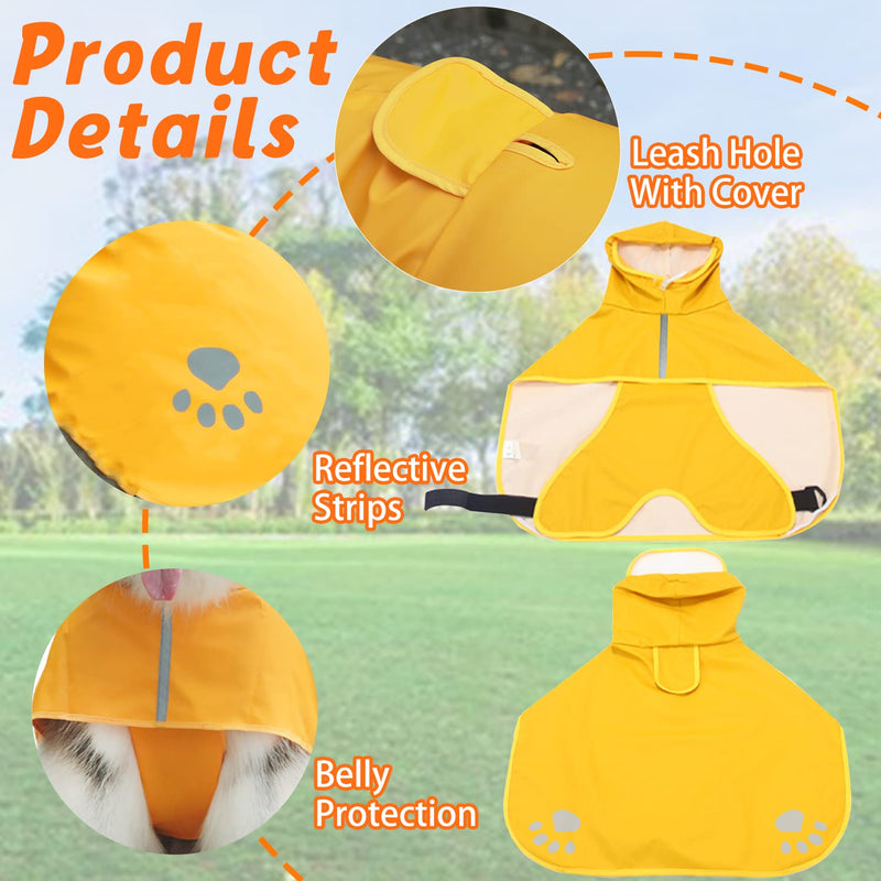 Dog Raincoat Hooded Slicker Poncho - Reflective Lightweight Pet Rain Jacket Coat,Dog Waterproof Raincoat with Adjustable Belly Strap for Small,Medium, Large Dogs Yellow