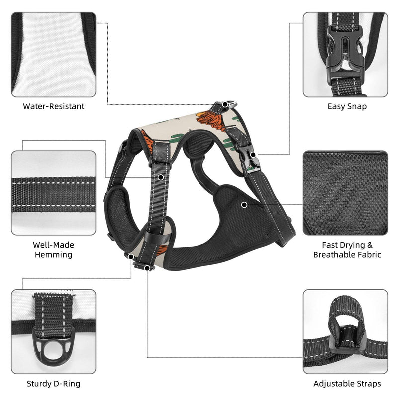 No Pull Dog Harness for Large Dogs Easy Walk Dog Vest Adjustable Collars Harnesses & Leashes Set Breathable Oxford Outdoor Walking Safety Reflective Strip Western Theme Cactus Cowboy Prints - PawsPlanet Australia