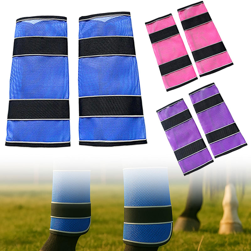 2-Pack Fly Boots for Horses (Horse Fly Leggings) | Breathable Mesh, No-Rub Loose-Fit with Reflective Strips, to Prevent Painful Fly Bites blue