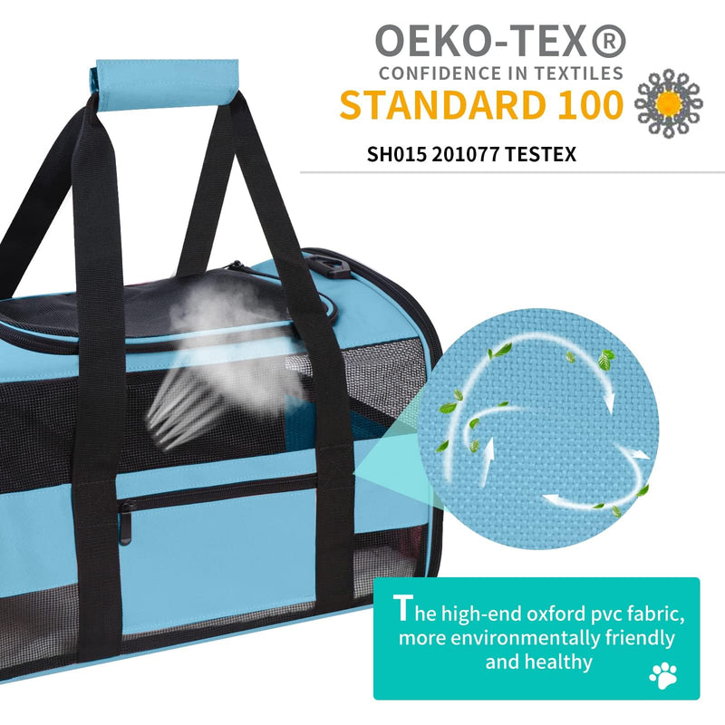 Soft - Sided Pet Carrier for Cats and Small Dogs, Airline - Approved, Blue Travel Tote with Mesh Windows, Foldable Bowl, Shoulder Strap, Oeko - TEX Certified