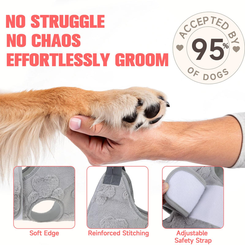 PAWCHIE Dog Grooming Hammock Harness for Dogs & Cats with Pet Nail Clipper Trimmer,Cat Hanger Sling for Trimming Clipping Nails,Warm Plush Dog Hammock Restraint Bag for Small Medium Large Dogs,Grey S Grey 1 - PawsPlanet Australia