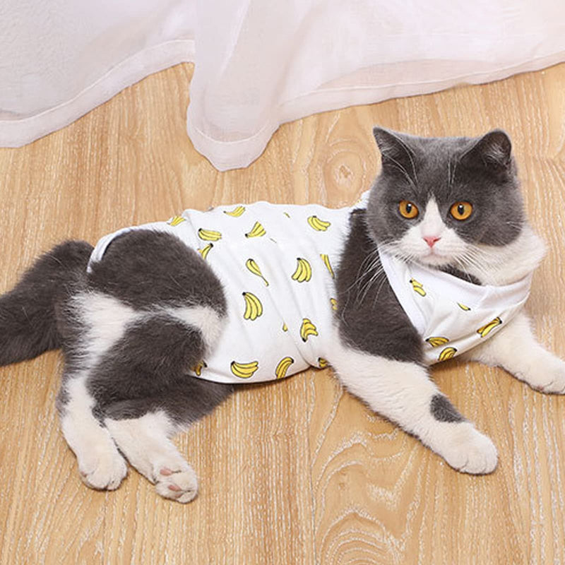 Cat Recovery Suit for Abdominal Wounds or Skin Diseases, 2 PCS Cat Surgery Recovery Suit Breathable E-Collar Alternative for Small Medium Pets After Surgery Wear, Banana and Donut, L