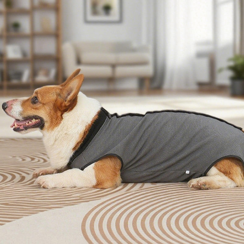 Dog Recovery Suit Female, Grey Surgical Recovery Suit Post Op with Button Design, Breathable Dog Vest Body Suits After Surgery, Anti-Lick Wound Protection for 4-9KG Pets