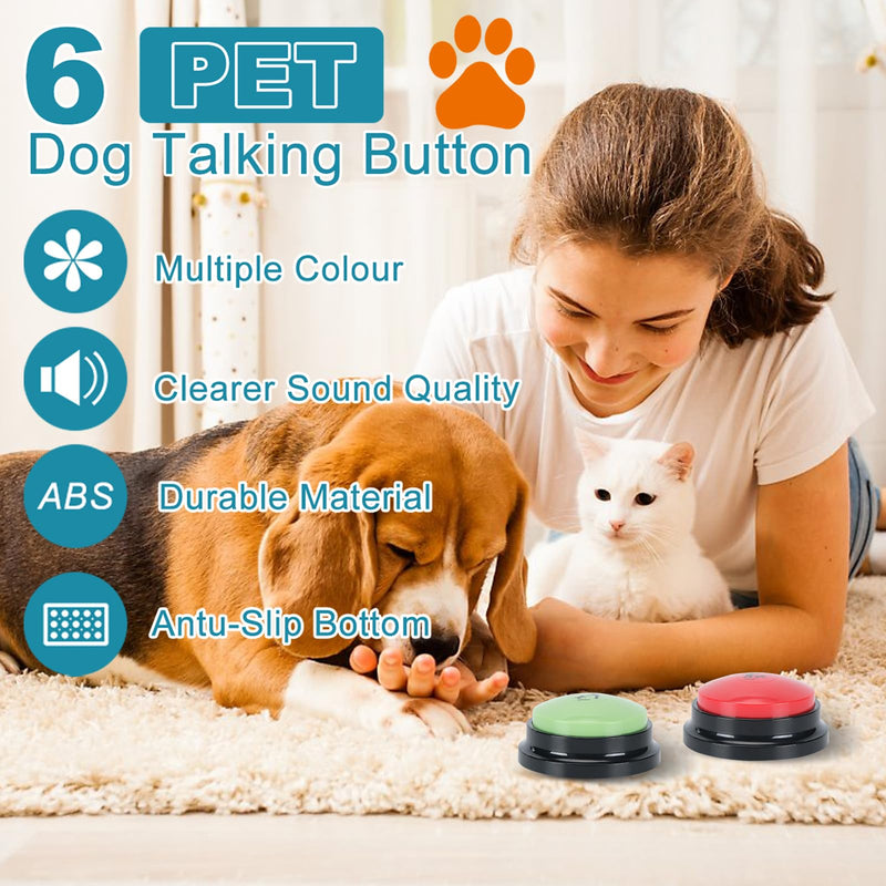 6 Pcs Dog Talking Button Set, Dog Buttons for Communication 30s Voice Recording Speaking Button Pet Speech Training Buzzers with 30 Scene Stickers and Waterproof Anti-Slip Mat for Animal Training 6 Pack - PawsPlanet Australia