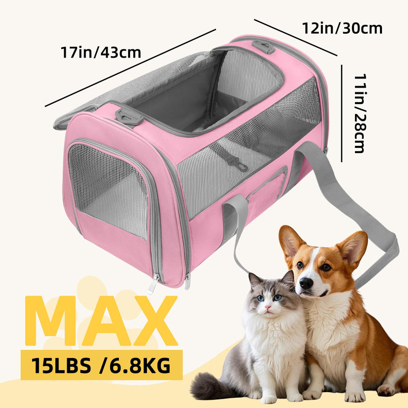 Soft - Sided Pet Carrier for Cats and Small Dogs, Airline - Approved, Pink Travel Tote with Mesh Windows, Foldable Bowl, Shoulder Strap, Oeko - TEX Certified