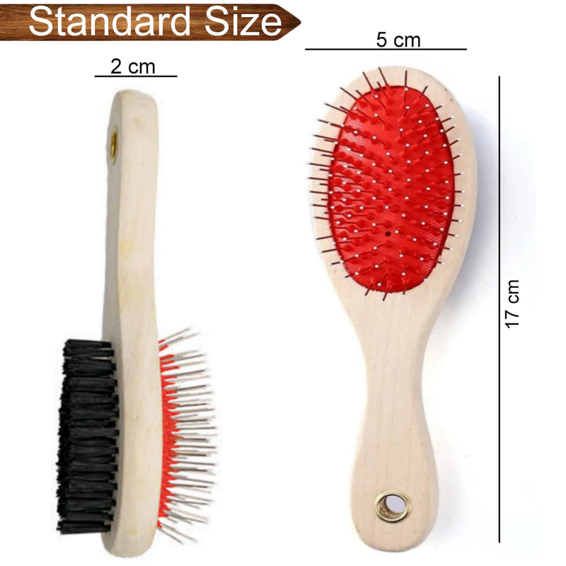 Dog Brush for Grooming Shedding Messaging & Cleaning for Long and Short Haired Dogs, Cats | 2 in 1 Pin & Bristle Soft Pet Hair Double Sided Dog Brush for Cleaning Loose Fur & Dirt (Size Small 17cm) - PawsPlanet Australia