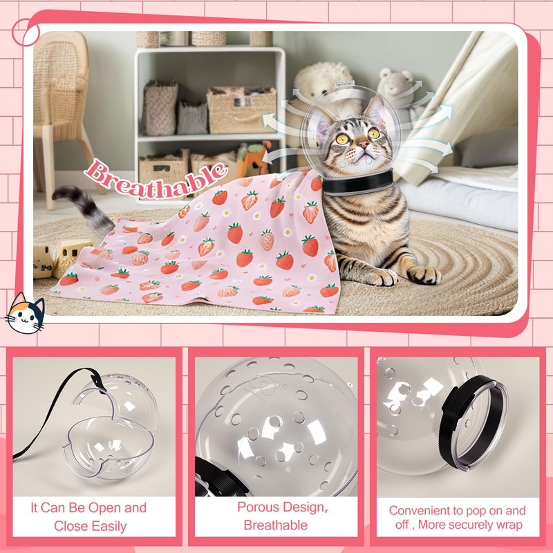 Chunful Cat Muzzle for Grooming, Cat Helmet and Wrap for Cutting Nails, M Size Adjustable Mask, 27.6" Anti-Escape Calming Swaddle Cloth, Bathing Shaving Anti-Scratch Pet Tools(Strawberry) Strawberry
