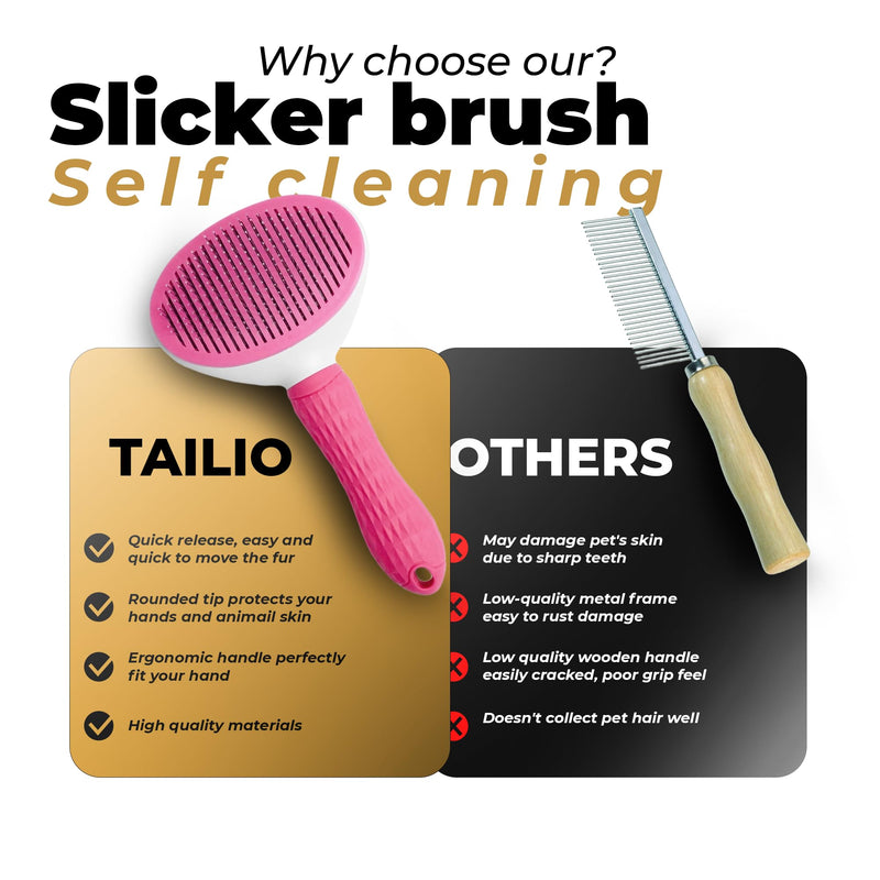 Dog & Cat Brush, Soft Self Cleaning Slicker Brush, Skin-Friendly Upgraded Dog Brush for Shedding, Massaging, and Grooming – Perfect for Long & Short Coats (Pink) Pink - PawsPlanet Australia