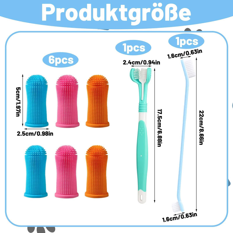 Dog Toothbrush, Dog Toothbrush, 8-Piece Set with Finger Toothbrushes and Double-Headed Toothbrush, Multi-Angle Teeth Cleaning Set for Small, Medium and Large Pets