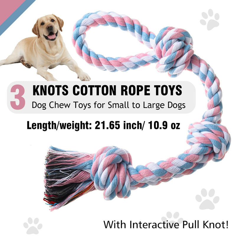 Dog Rope Toys Indestructible Dog Toys, Dog Chew Toys for Aggressive Chewers, Tough Puppy Teething Chew Toys for Boredom, Dental Cleaning Tug of War Dog Toy, Great for Small to Large Breed Pink