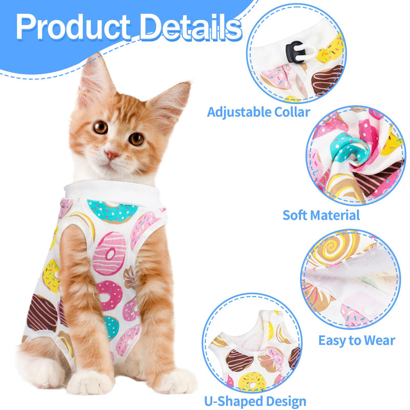 2PCS Cat Recovery Suit for Abdominal Wounds or Skin Diseases, Pink & Donut Cat Onesie for Cats After Surgery Female Kitten Recovery Suit, Breathable E-Collar Alternative for Cats After Spay Anti - PawsPlanet Australia