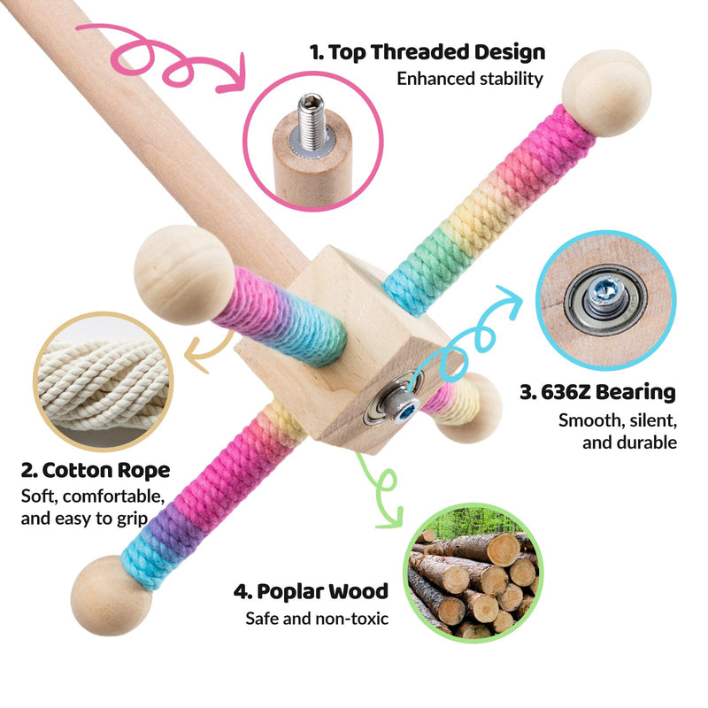 9" Hanging Bird Perch Toy for Cage, 360° Silent Free-Spin, Wooden Bird Cage Accessories, Relieve Boredom Anxiety, for Parrots, Parakeets, Cockatiels, Small to Medium Birds, with Poplar Swing - PawsPlanet Australia