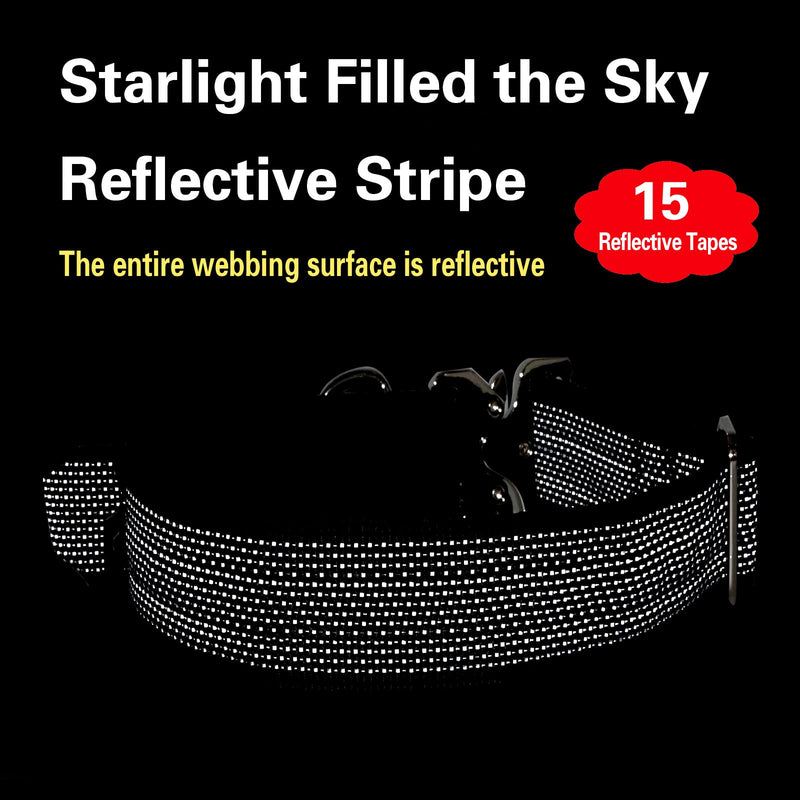 Upgrade Reflective Tactical Military Dog Collar with Leather Handle & Neoprene Padded for Medium Dogs, Wide Thick Heavy Duty Dog Collar with Quick Release Metal Buckle for Training (Black, M) Black M (13”-18”) - PawsPlanet Australia