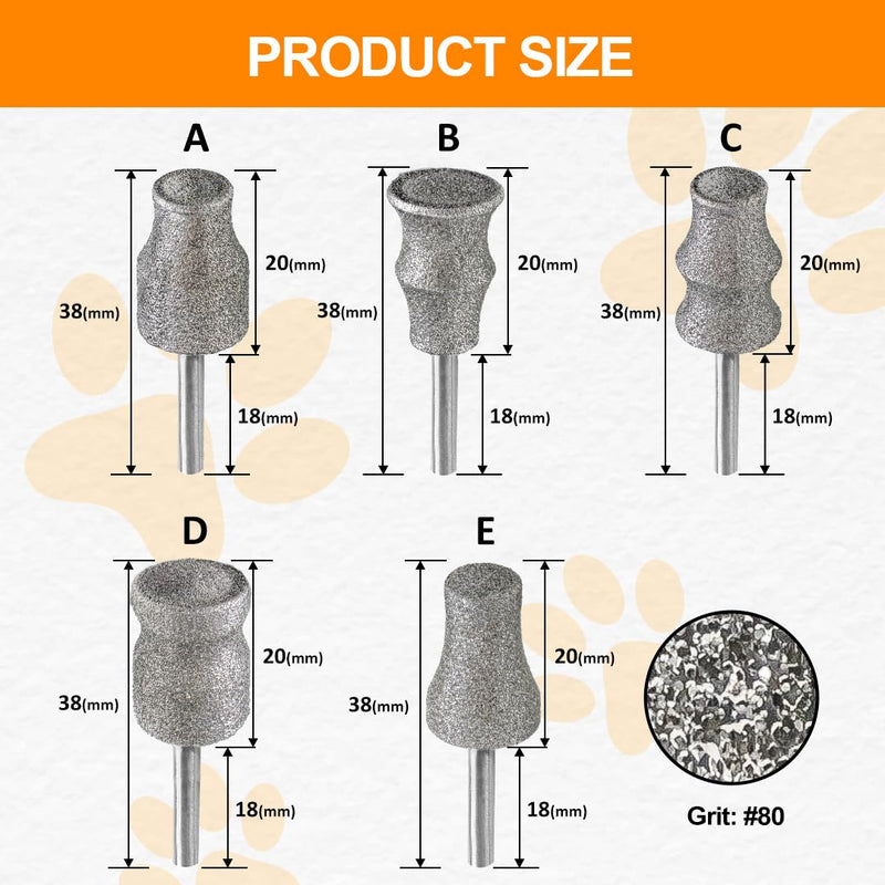 Diamond Rotary Pet Nail Grinder Bits Dog Nail Grinder Replacement Head -5PCS 1/8" Replacement Grinder Wheel for Animals Nail Care(Mixed) Set 1(5pcs) - PawsPlanet Australia