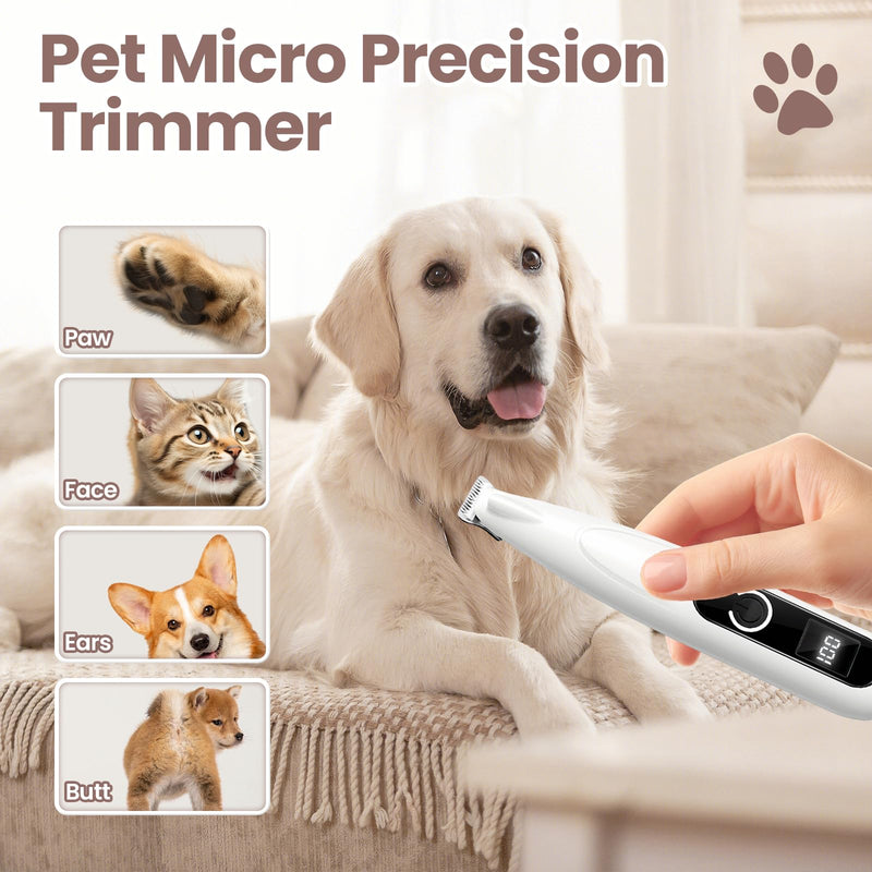 Upgrade Dog Paw Trimmer with LED Light, Rechargeable Low Noise Pet Paw Trimmer with LED Display, Cordless Waterproof Dog Grooming Kit for Paws, Ears, Face, Rump - PawsPlanet Australia