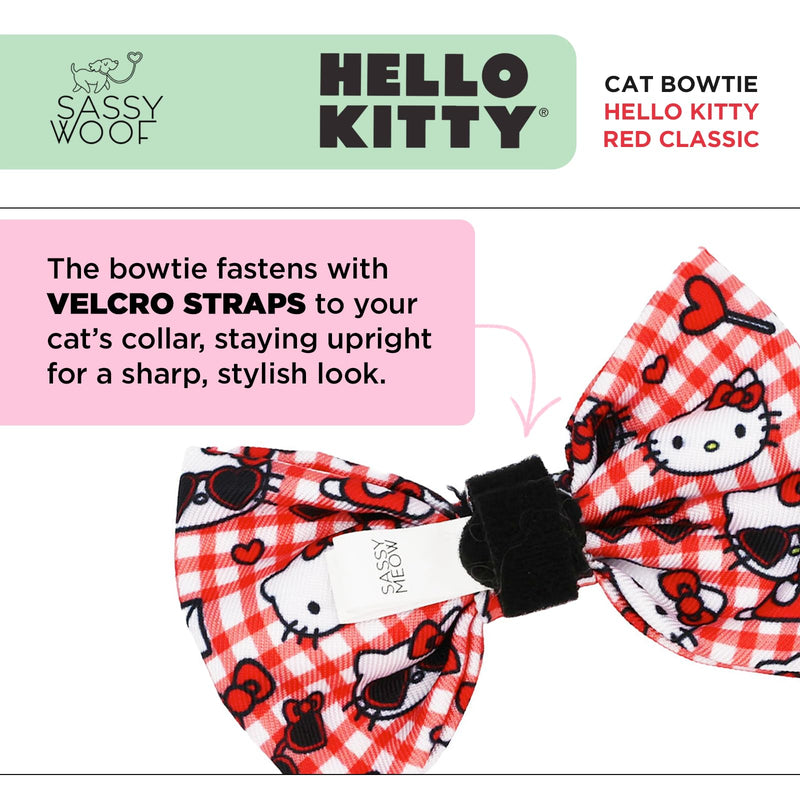 Sassy Woof Hello Kitty® Red Bowtie for Cats – Velcro Straps, Durable, Comfortable, Patented Design, Stylish Pet Accessory 5" x 4.5" - PawsPlanet Australia