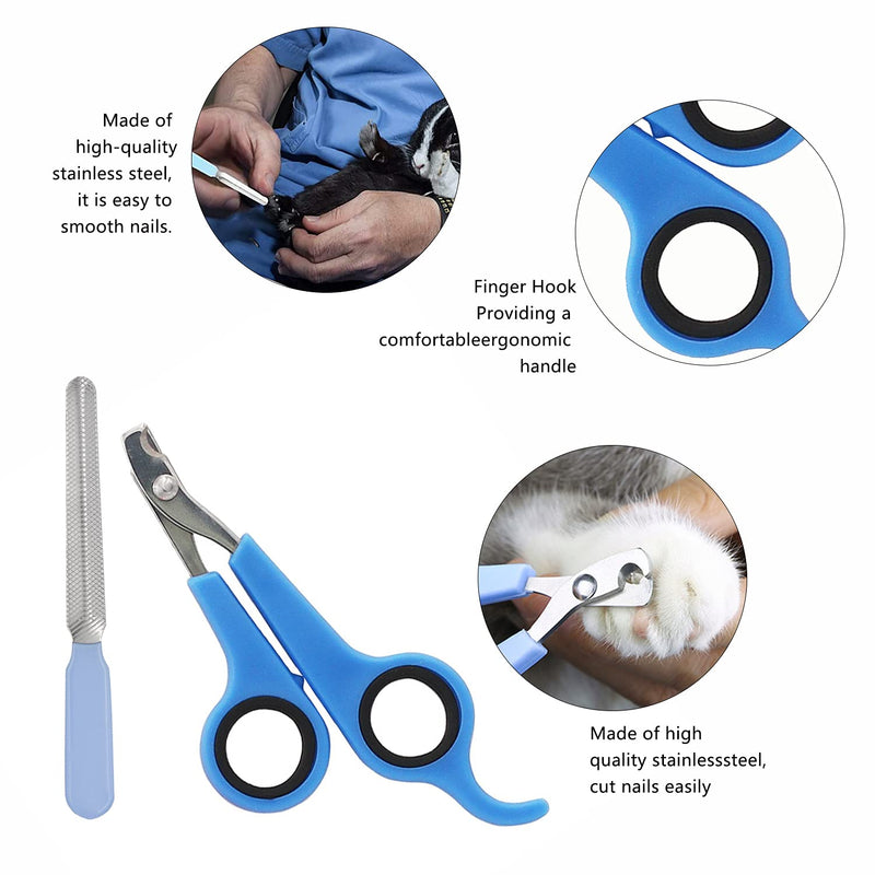 7-Piece Small Pet Grooming Kit with Brush, Nail Clippers, and Adjustable Strap for Rabbits, Hamsters, Guinea Pigs (Blue) Blue
