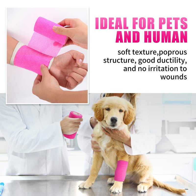 Vet Wrap - Self Adhesive Bandage Wrap Cohesive 4 Inch 5 Yards,Self Adherent Athletic Bandages for Horse Dogs Cat Pet Animals Hot Pink 6 Rolls - PawsPlanet Australia