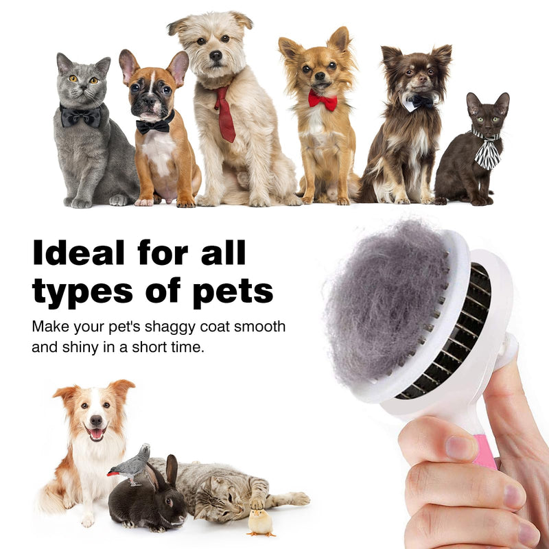 Dog Grooming Brush with Release Button Self Cleaning Slicker Brushes for Cats Dog Mats and Tangled Hair Grooming Comb Hair Brush Gently Removes Loose Undercoat Pink - PawsPlanet Australia