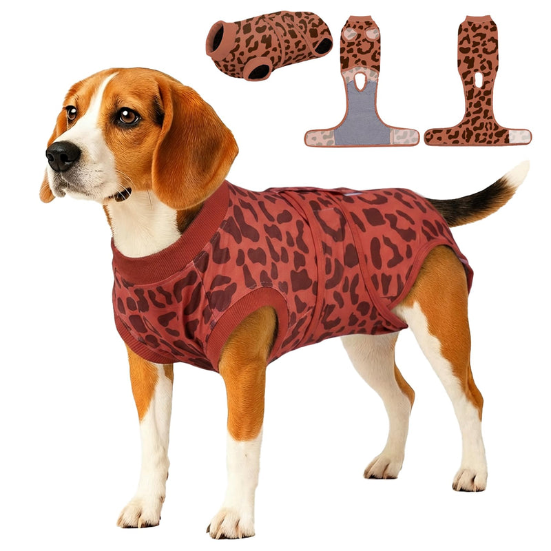 PetWarm Dog Recovery Suit, Surgical Suit for Dogs Female Spay Male Neutered, After Surgery Dog Onesie, Anti-Licking Dog Surgery Recovery Suit, Leopard Pattern, Red, S Small