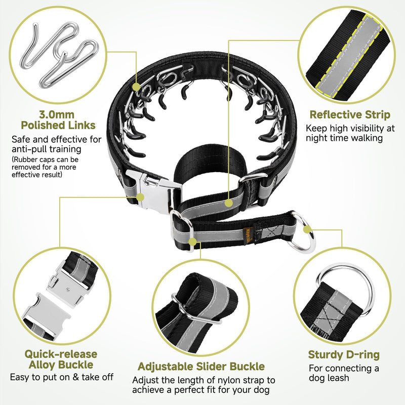 Mayerzon Martingale No Pull Collar for Large Medium Dogs, Patented Dog Walking Training Collar for Pulling, 1.5'' Wide Alloy Buckle, Neoprene Padded, Adjustable, Reflective, Easy to Use(M, Black) Medium,3mm,15.75''-18.75''Neck - PawsPlanet Australia