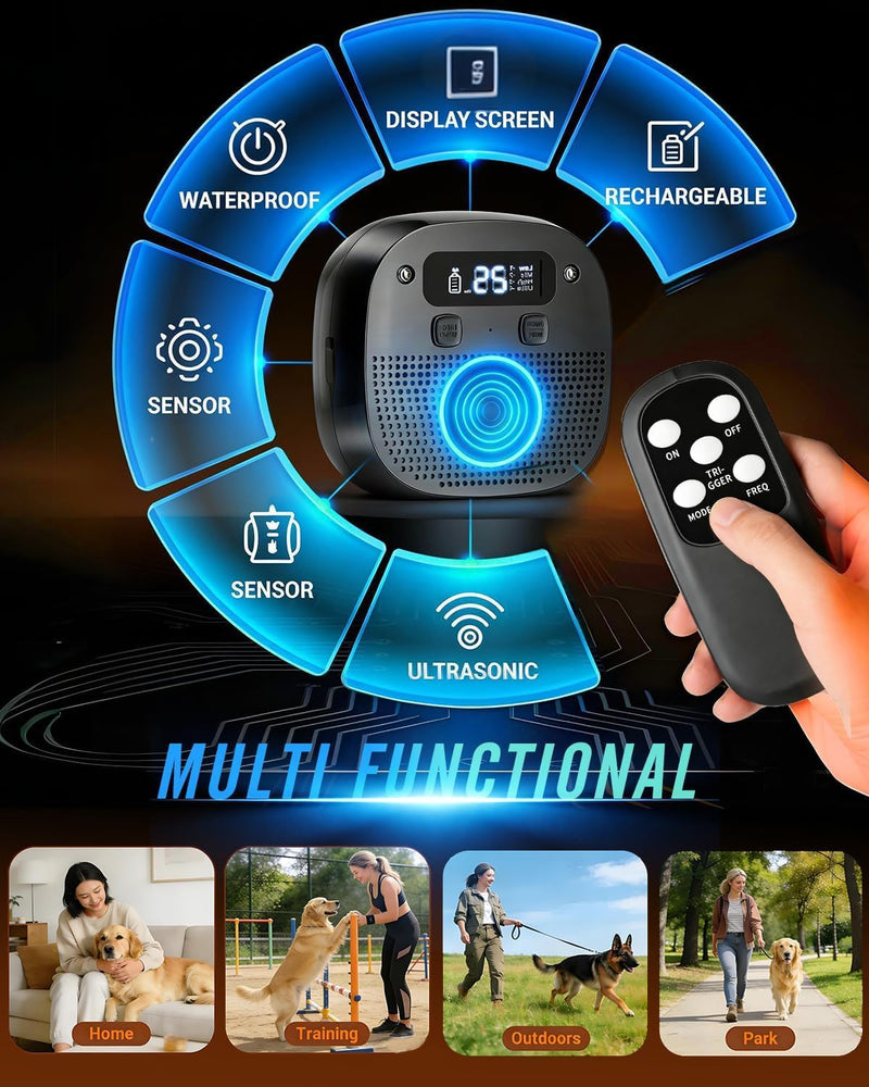 Dog Barking Control Devices, Anti Barking Device for Dogs with Remote Control, Ultrasonic & Sensor Technology, Rechargeable, Waterproof, Adjustable Modes & Frequencies, Bark Box Indoor Outdoor(Black) Black
