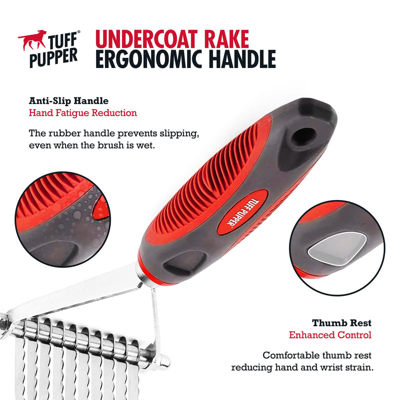 Tuff Pupper Dog Undercoat Rake Tool | Easily & Safely Remove Dead, Matted Or Knotted Hair | Ergonomic Dematting Comb For Thick Coats | Non-Slip Safety Handle Provides Precision Control Against Knots Dematting Rake - PawsPlanet Australia