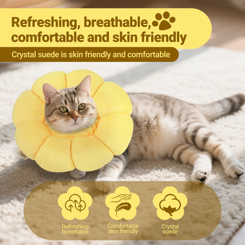 Cat Collar - Protective Collar Cat M - Soft PP Cotton - Prevents Licking and Biting After Surgery - For Recovery of Small Dogs and Cats (Sunflower)
