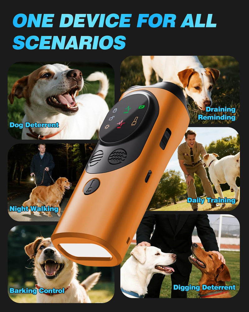 2025 Ultrasonic Dog Bark Deterrent Devices with 3 Emitters & SOS Flashlight, Humane Anti-Bark Trainer, 50FT Range, 90-Day Battery, Multi-Mode Rechargeable Dog Deterrent for Indoor & Outdoor Use Orange - PawsPlanet Australia
