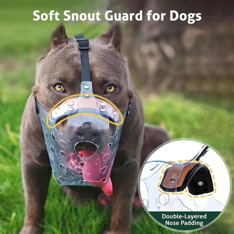 Mayerzon Pitbull Muzzle, Basket Muzzle for Large Dogs, Sturdy Rottweiler Muzzle to Prevent Biting Chewing Scavenging, Breathable Dog Mouth Guard for Grooming Vet Visits Clear XL