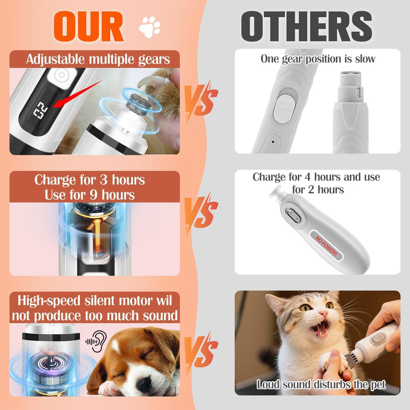 Dog Nail Trimmers Ultra Quiet Electric Pet Dog Nail Clippers Cat Nail Clipper with Led Lights Nail Grinder High Speed Nail File Electric Clippers for Grooming Small, Medium,Large Dogs and Cats (white) White - PawsPlanet Australia