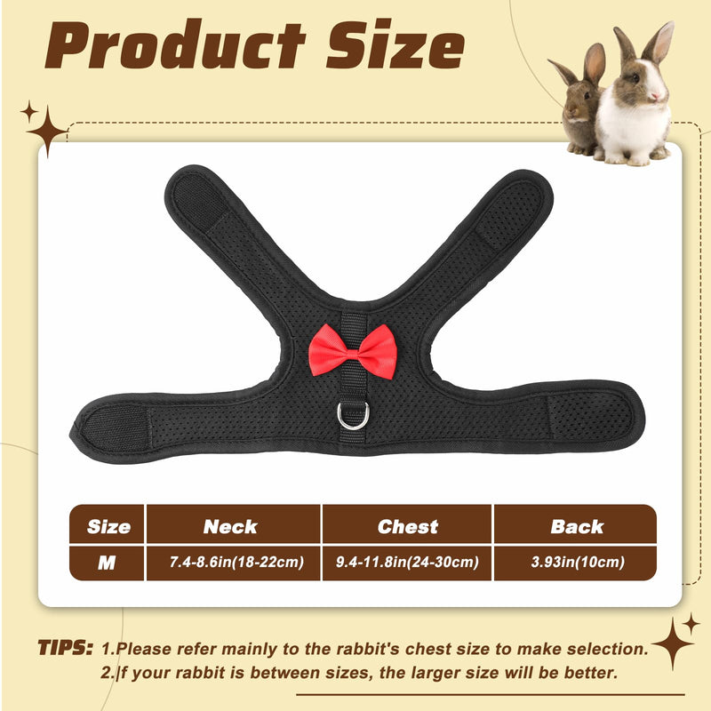 Bunny Harness and Leash Set, Soft Breathable Rabbit Leash Vest with Cute Bow Mesh Adjustable Vest Bunny Leash for Walking Gear Escape Proof for Kittens, Ferrets, Guinea Pigs(Black M) Black M - PawsPlanet Australia