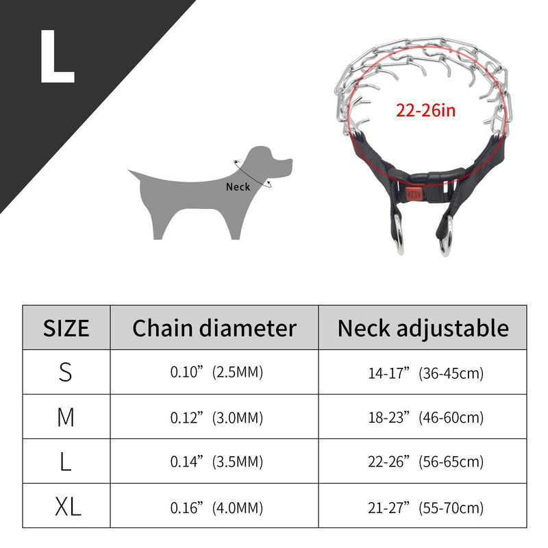 Dog Prong Collar, Ultra-Plus Chrome Plated Training Collar with Quick Release Clip for Dogs, Adjustable Pet Pinch Collar with Silver Plating for Small Medium Large Dogs (L) Metal L - PawsPlanet Australia